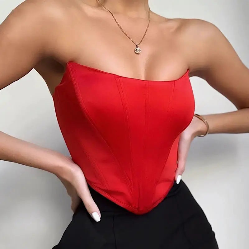VelvetNova Sleeveless Off Shoulder Corset Crop Top Backless Bustier With High Stretch Velvet