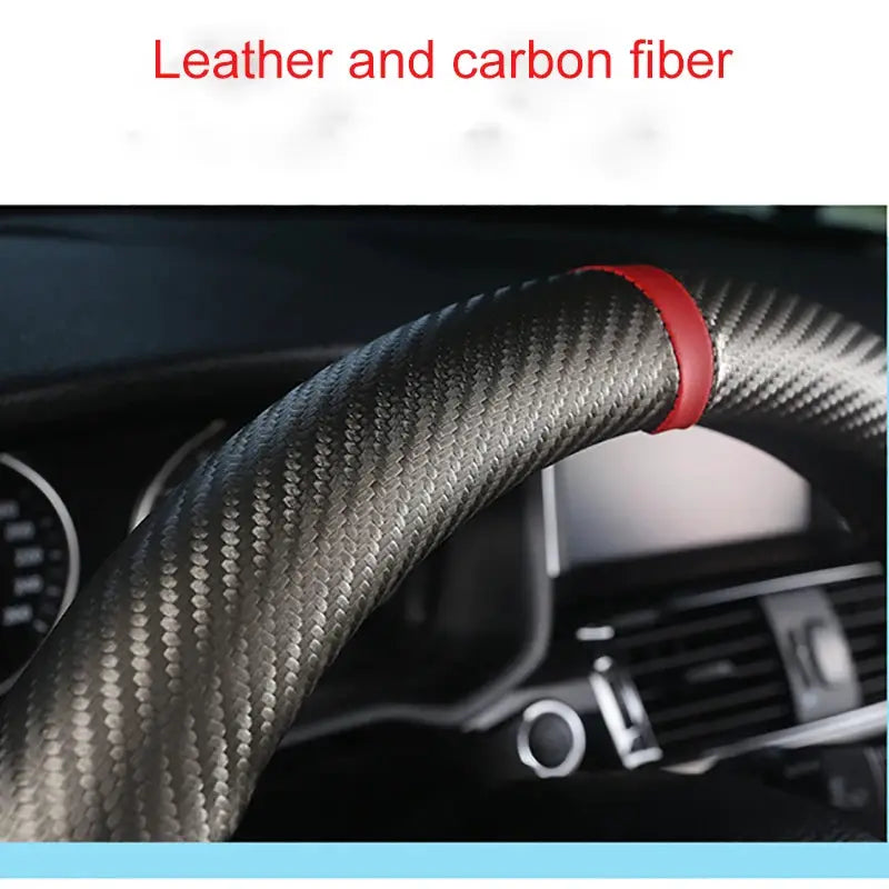 Carbon fiber steering wheel cover with red accent band