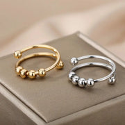 Adjustable Stainless Steel Spinner Ring For Women Anxiety Relief Beads Freely Rotating Anti Stress Jewelry Gift