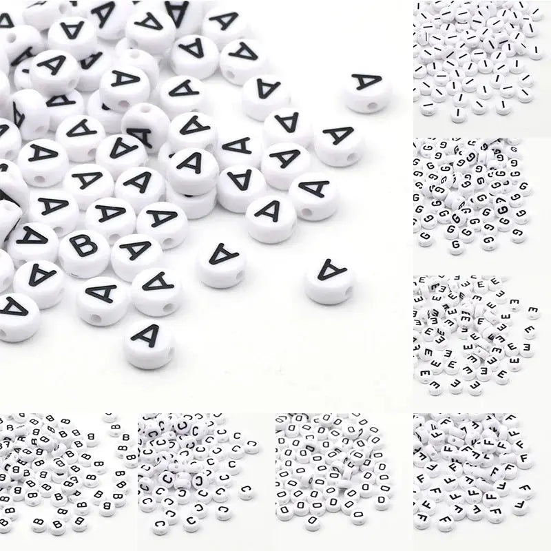 White Round Alphabet Letter Beads 7x4mm A To Z Acrylic Spacer Beads For Jewelry Making DIY Bracelets