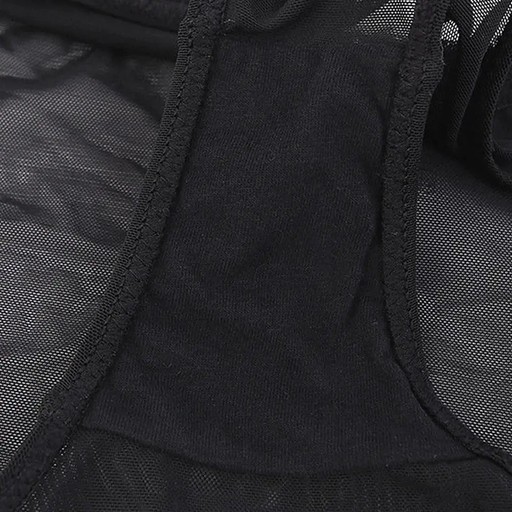 YBCG lace mesh bra, black see-through unlined lingerie
