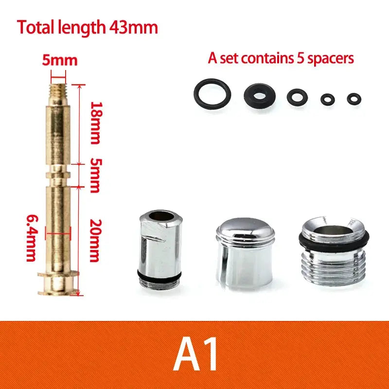 Shower faucet diverter valve repair kit with pull rod, chrome caps, and a set of 5 spacers