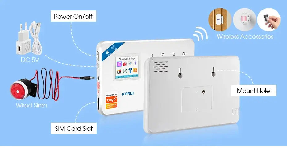 KERUI W184 alarm system unit with 4G/WiFi GSM, motion sensor, SIM card slot, white