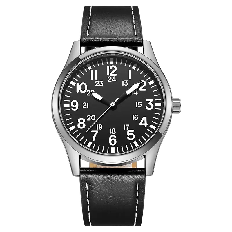 Aviator Works Pilot Collection Watch With Easy Reading 24H Display And Japanese Quartz Movement Luminous Dial 41mm Case
