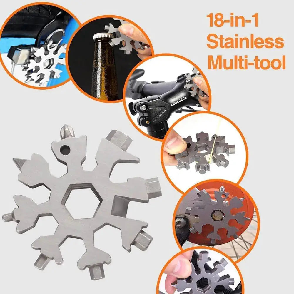 Snowflake 18-in-1 stainless steel multi-tool with bottle opener for camping by Simples Market