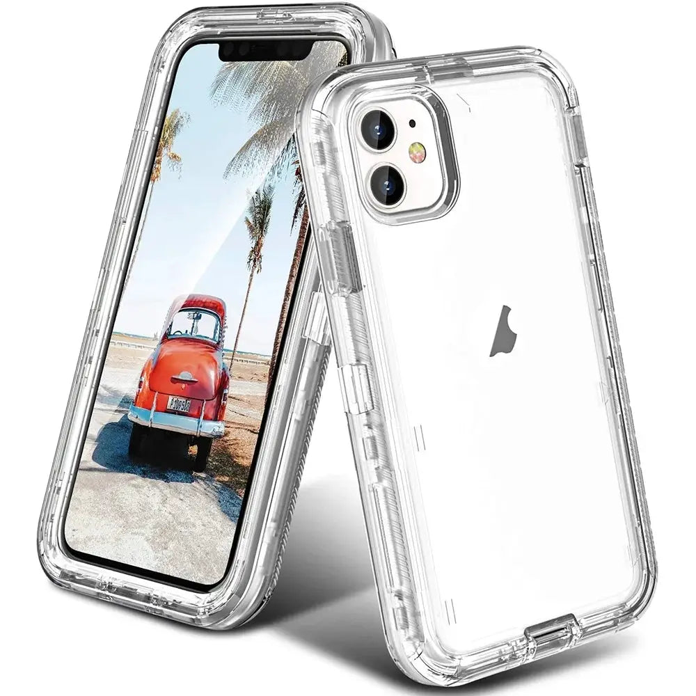 Simples Market 3-in-1 clear heavy-duty iPhone case, transparent shockproof armor for multiple iPhone models