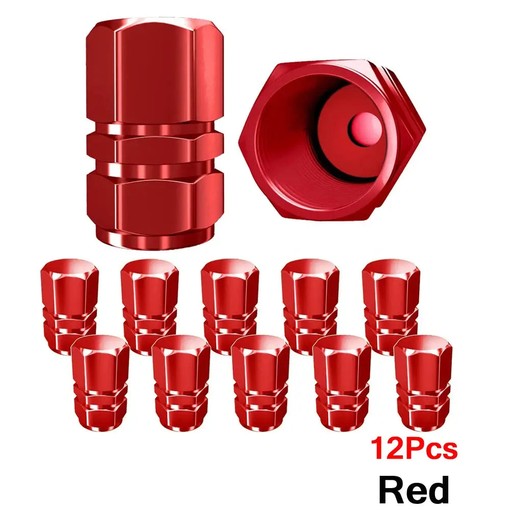 Simples Market red aluminum alloy tire valve caps, 12-piece set for cars, motorcycles and trucks