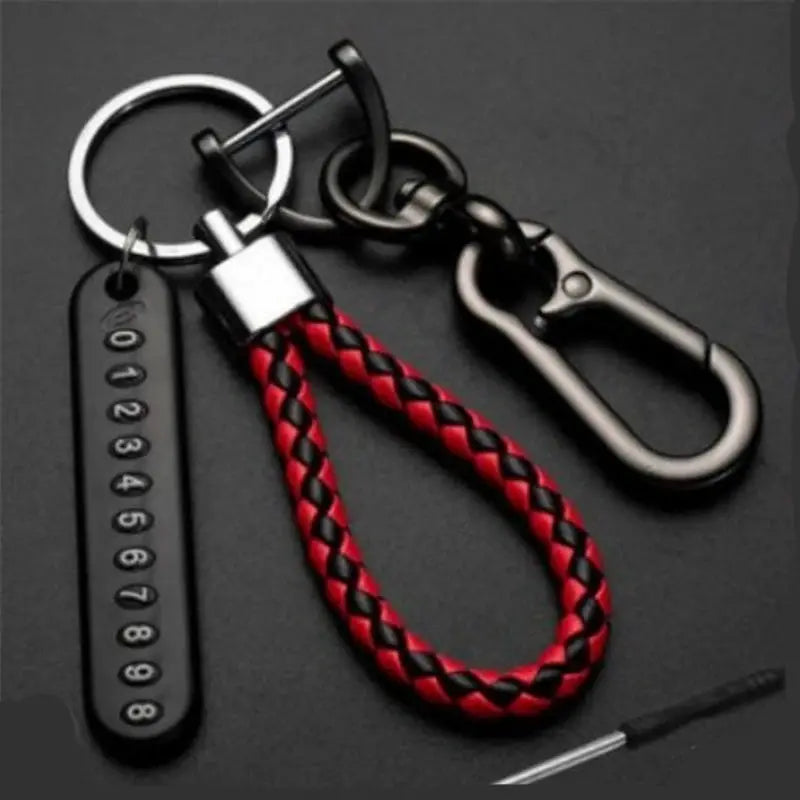 Anti Lost Car Keychain With Phone Number Card Key Ring Leather Braided Rope Zinc Alloy Charm Gift For Husband