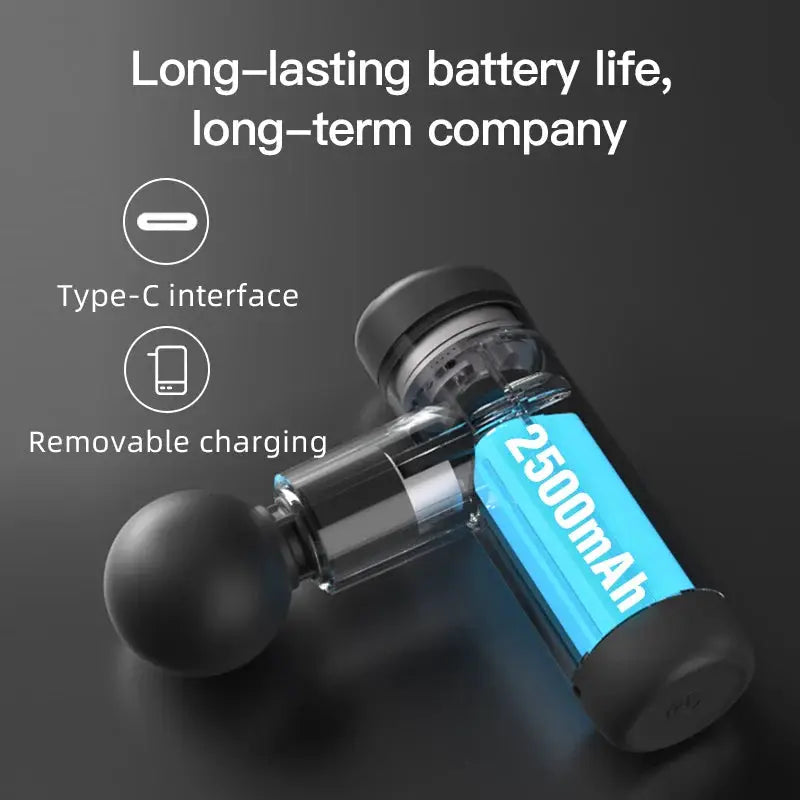 Booster Mini X massage gun by Simples Market, cordless percussion massager with blue 2500mAh battery, portable