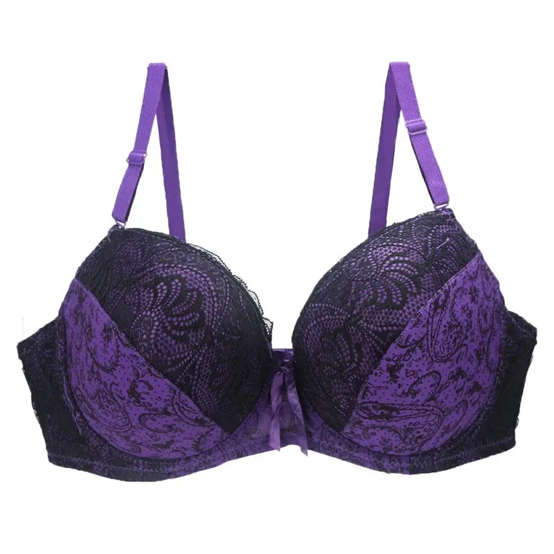 Simples Market purple lace push-up bra with black lace cups and adjustable straps