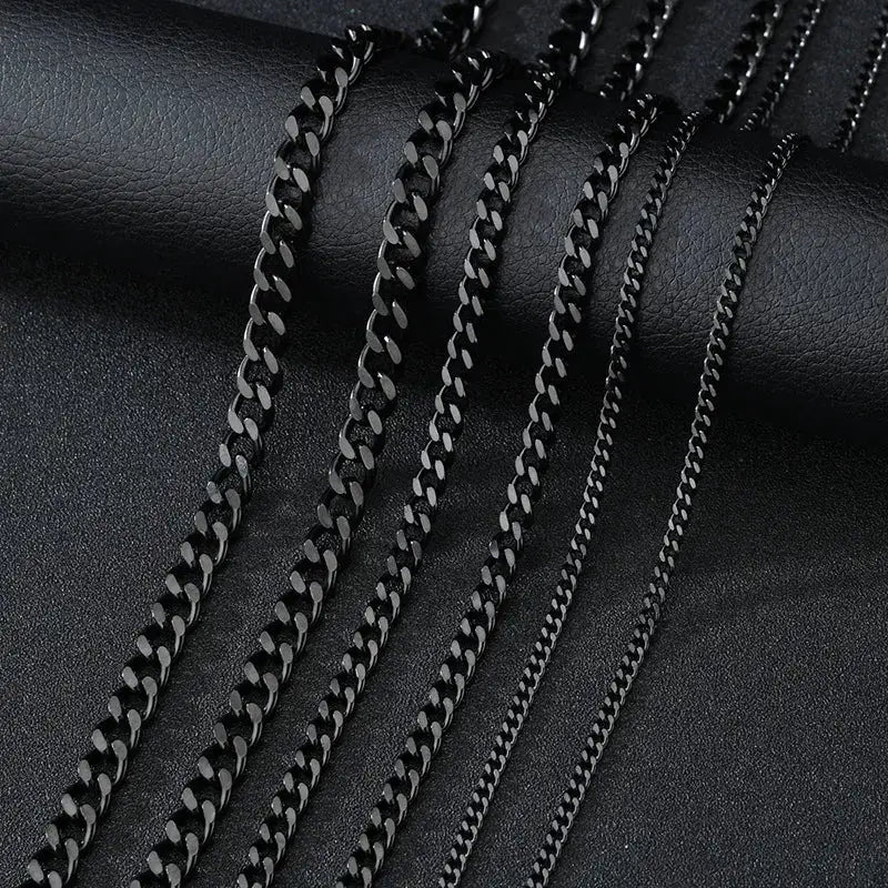 Stainless Steel Punk Curb Cuban Link Necklace 3mm 5mm 7mm For Men Women Black Gold Color Choker