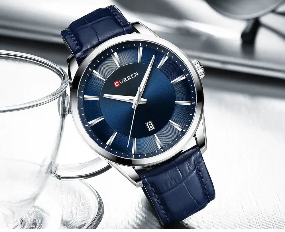 Curren Quartz Watches For Mens Leather Strap Luxury Minimalist Business Wristwatch Stainless Steel Case