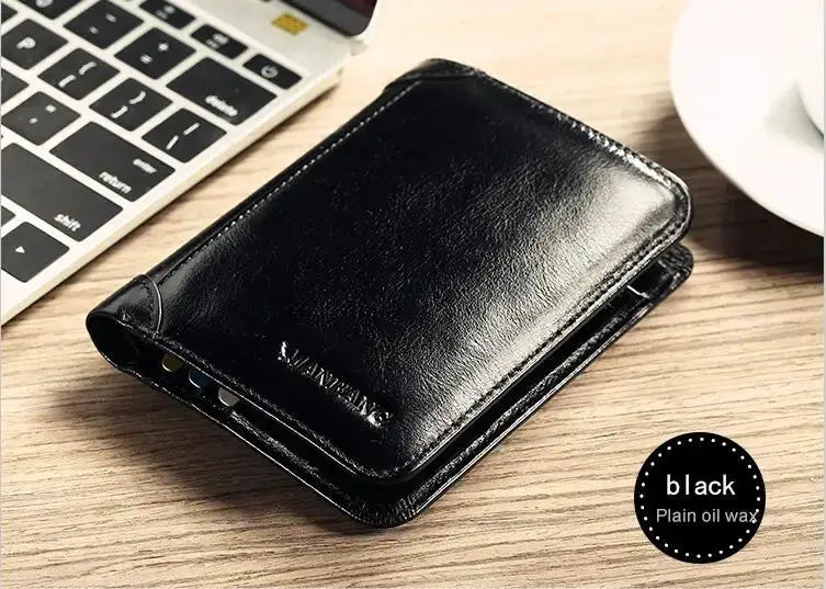 ManBang black genuine leather men's wallet with card slots