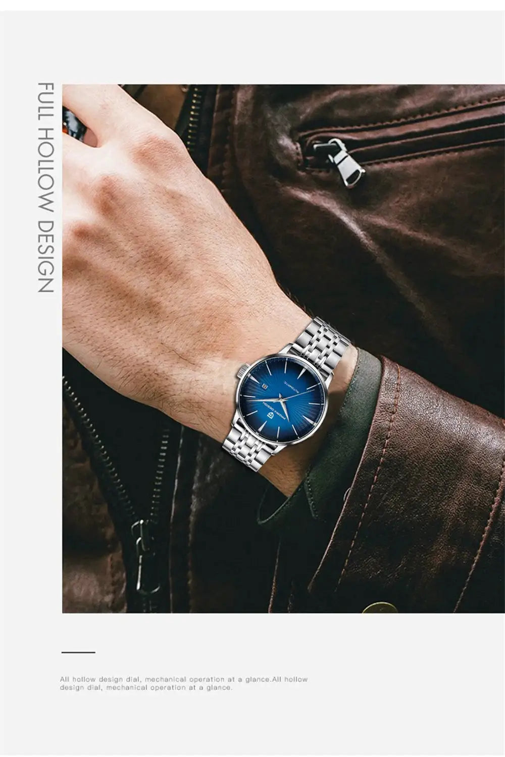 Pagani Design men's wristwatch with blue dial and stainless steel bracelet