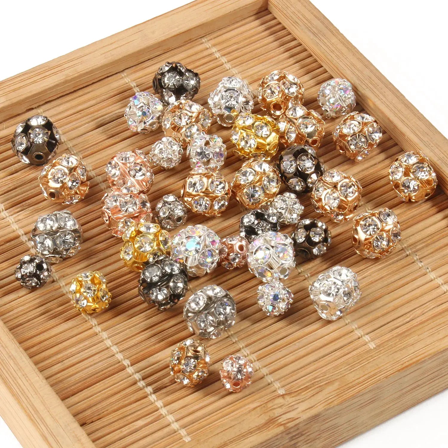 50Pcs AB Color Metal Crystal Beads 6mm 8mm 10mm Rhinestone Ball Shape Loose Beads For Jewelry Making