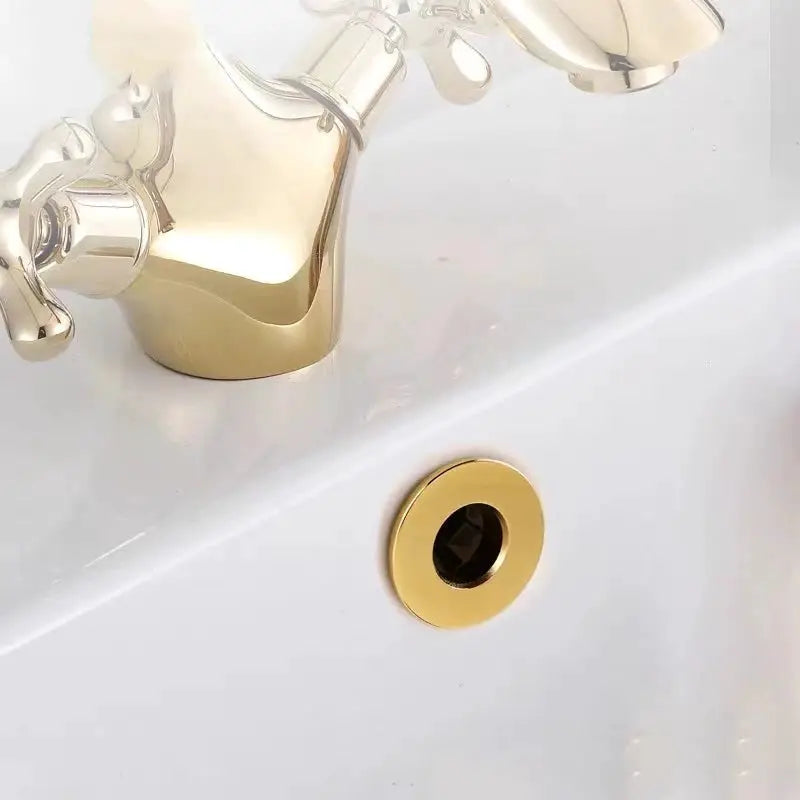 Overflow hole decorative gold-tone ring cover for sink with black insert
