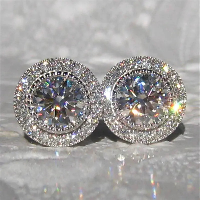 Huitan Delicate Small Round Stud Earrings With Shiny Cubic Zirconia Versatile Fashion Jewelry For Women Teens