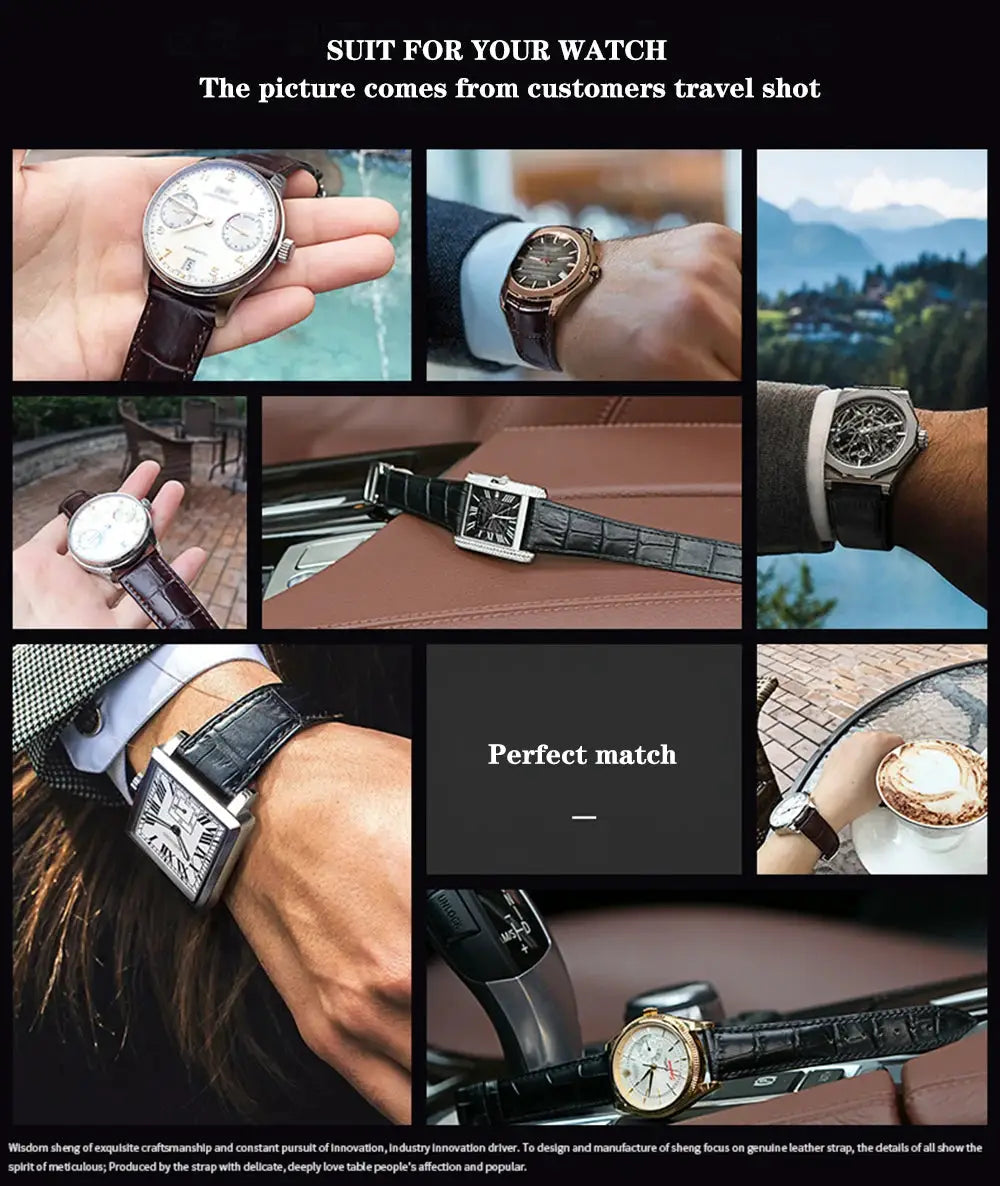 Premium genuine leather watchbands set for 12–24 mm watches in black and brown by Simples Market