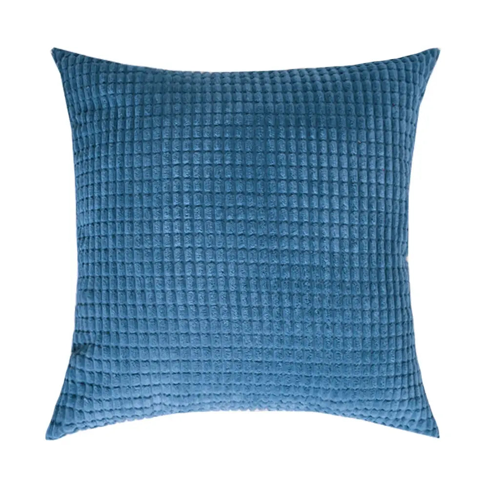 Corduroy cushion cover in blue with square-grid texture, fits 35/45/50/60/70 cm