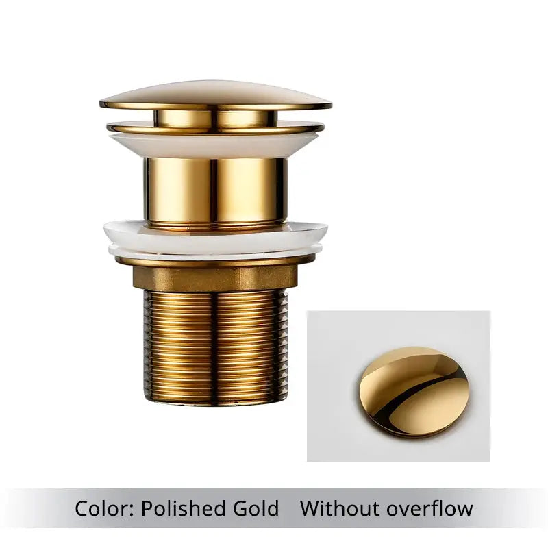 Polished gold pop-up bathroom sink drain stopper assembly for vessel lavatory vanity