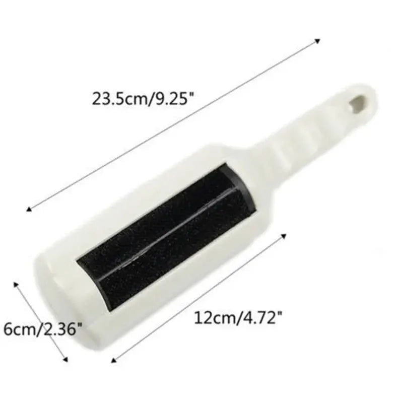 Simples Market electrostatic pet hair remover brush, handheld with white body and black roller.