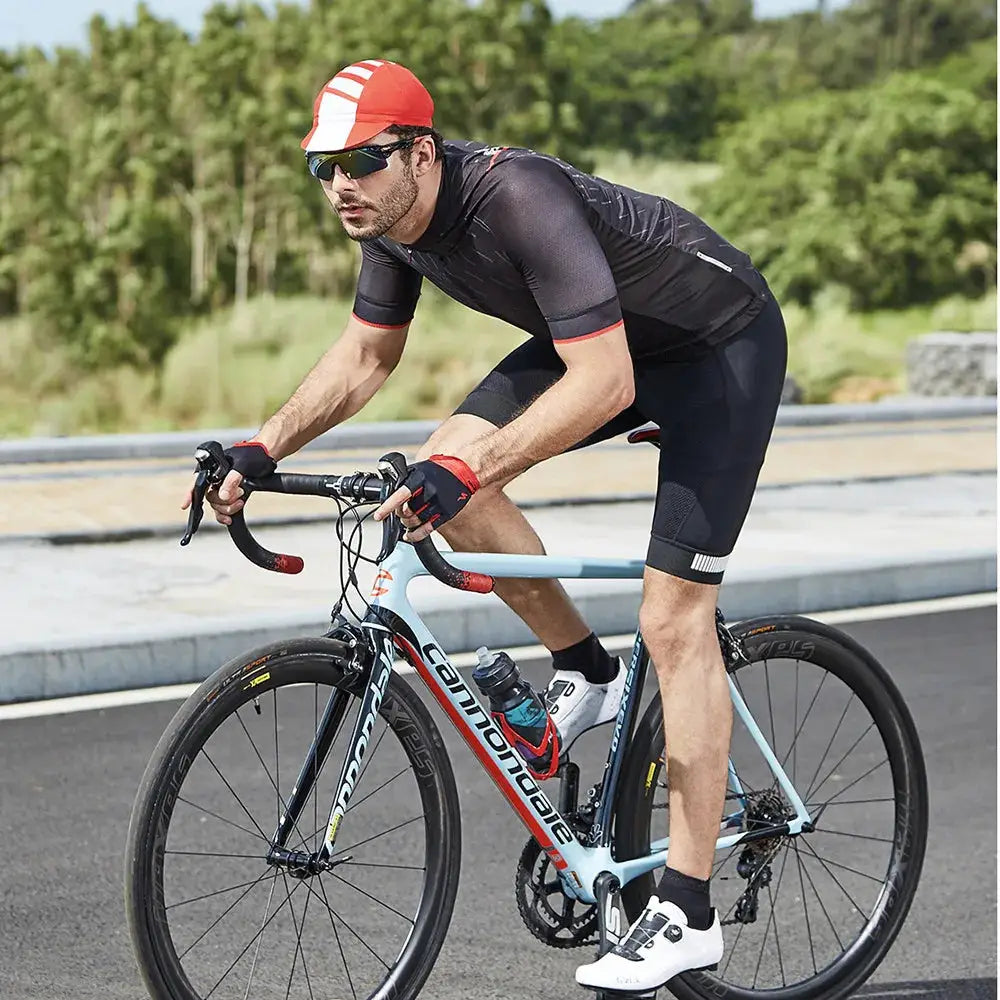 RION men's cycling shorts, black, slim-fit with padding for long-distance riding