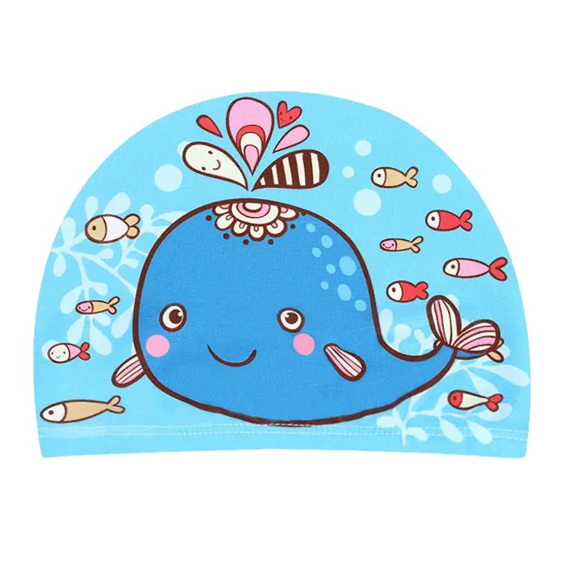 Kids Cartoon Swim Cap Elastic Fabric Pool Water Sports Ears Protection Hat Bathing Cap Boys Girls