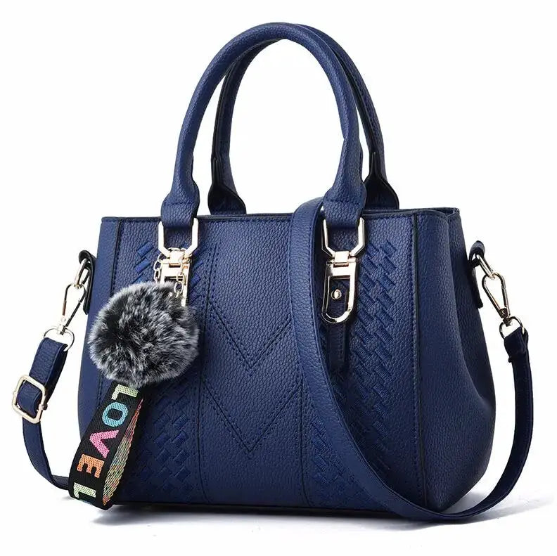 NovaLuxe PU Leather Messenger Bag For Women With Fur Ball Accent And Secure Zipper Closure