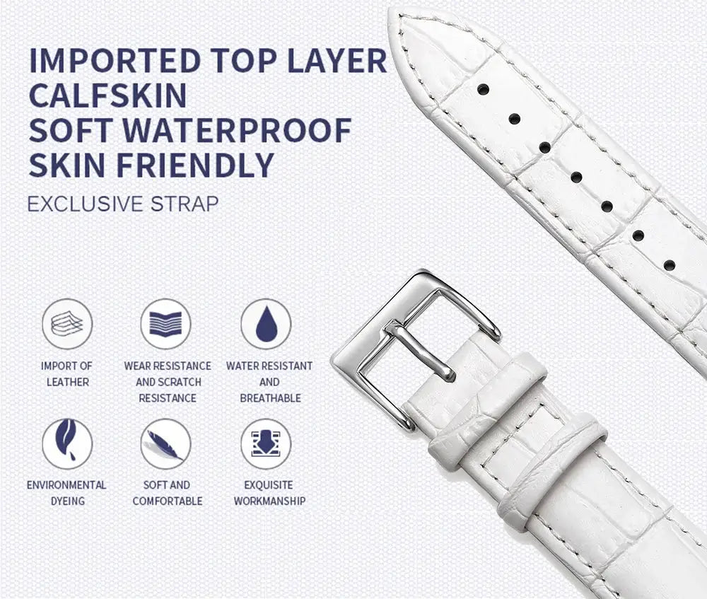 Two white crocodile-embossed genuine leather watchbands, 12–24 mm, with buckle by Simples Market