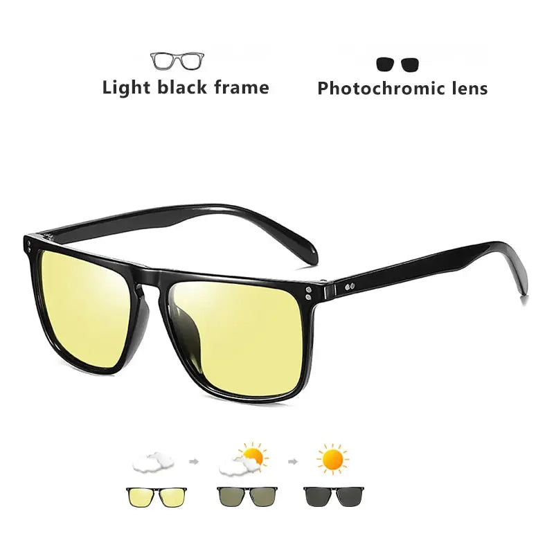 Rivet Square Photochromic Sunglasses Polarized Day Night Vision With Anti Glare Unisex