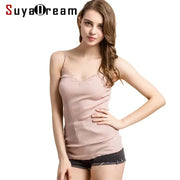 SuyaDream 70 Percent Silk Cotton Blend Lace Camisole With Spandex Knit For Soft Breathable Comfort