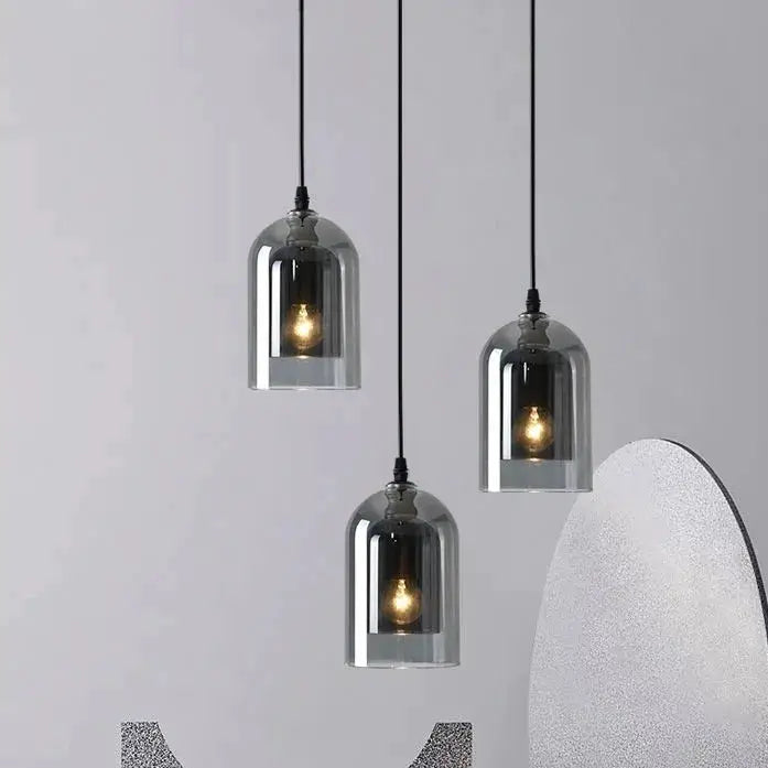 Led Pendant Lamp Nordic gray glass pendant lights by Simples Market, set of 3, modern hanging lighting with E27 bulbs