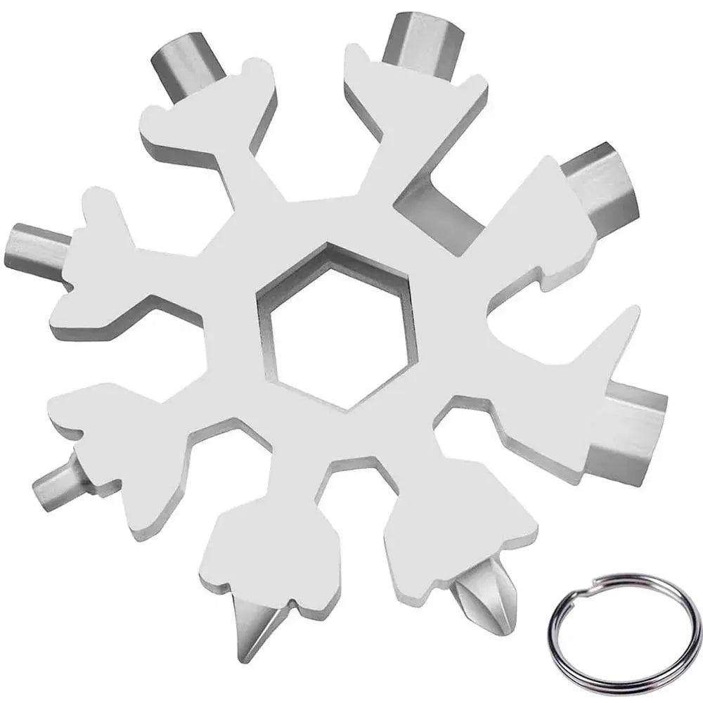 Snowflake 18-in-1 stainless steel multi tool with keyring and bottle opener for outdoor camping