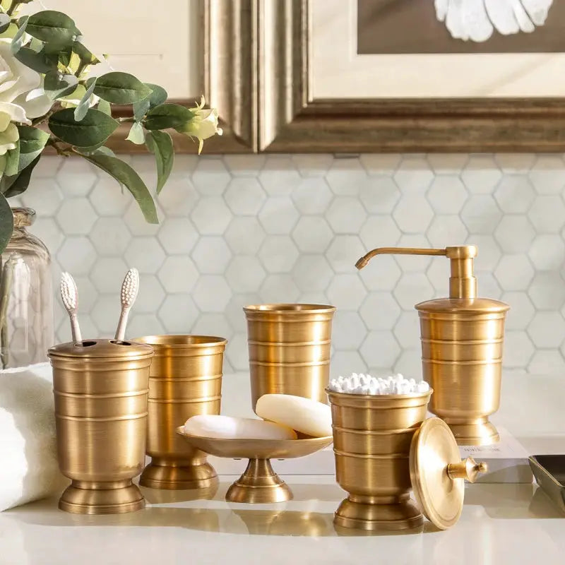 Golden Retro Copper Bathroom Set by Simples Market, American style brushed brass, 5-piece.
