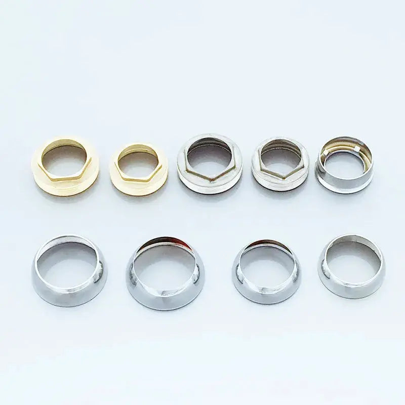 Faucet cap covers set, 10pcs for 35/40mm spools; silver chrome and brass-tone decorative caps