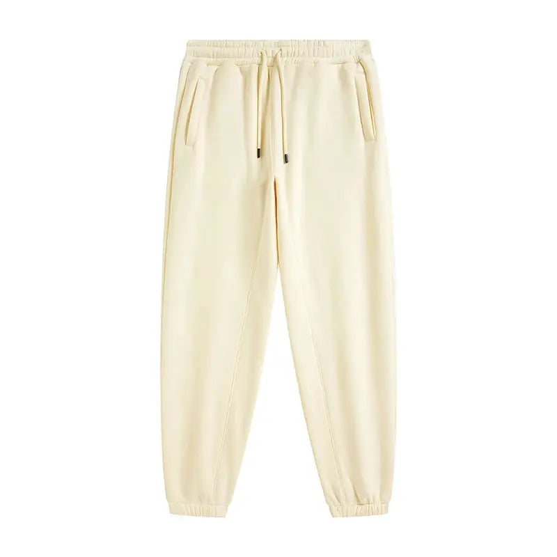 ZODF fleece sweatpants, cream unisex joggers with drawstring waist and cuffed ankles