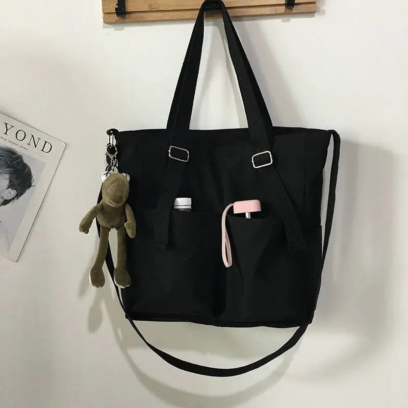 Waterproof Oxford large-capacity black Simples Market women's handbag with top handles and crossbody strap