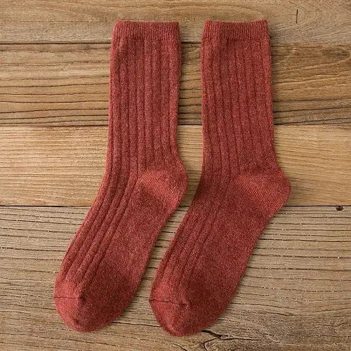 CHAOZHU Thick Warm Merino Wool Rib Socks For Women Solid Colors Loose Fit Japanese Korea Fashion Winter
