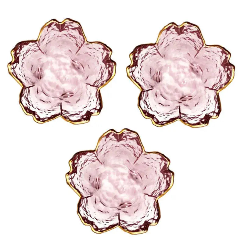 Japanese Style Small Glass Plate With Golden Border Sakura Bowl For Mini Desserts And Ice Cream 1 To 3 Piece Set