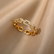 Classic Zircon Twist Chain Ring For Women Stainless Steel 18K Gold Plated Wedding Jewelry Gift Free Shipping