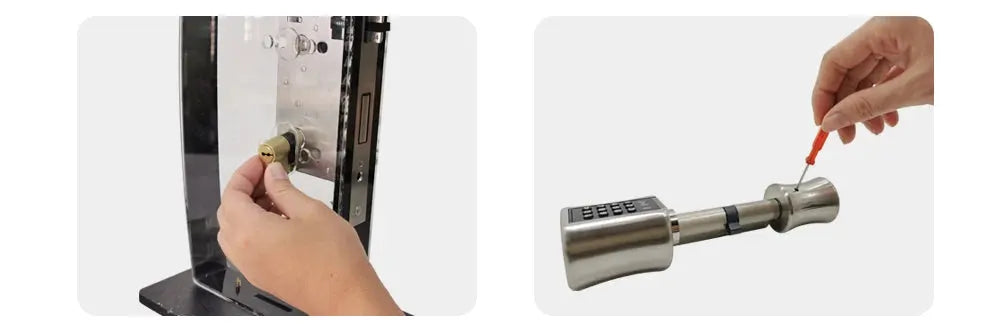 Smart door lock cylinder Simples Market IP66 waterproof, fingerprint/password/RFID; two views