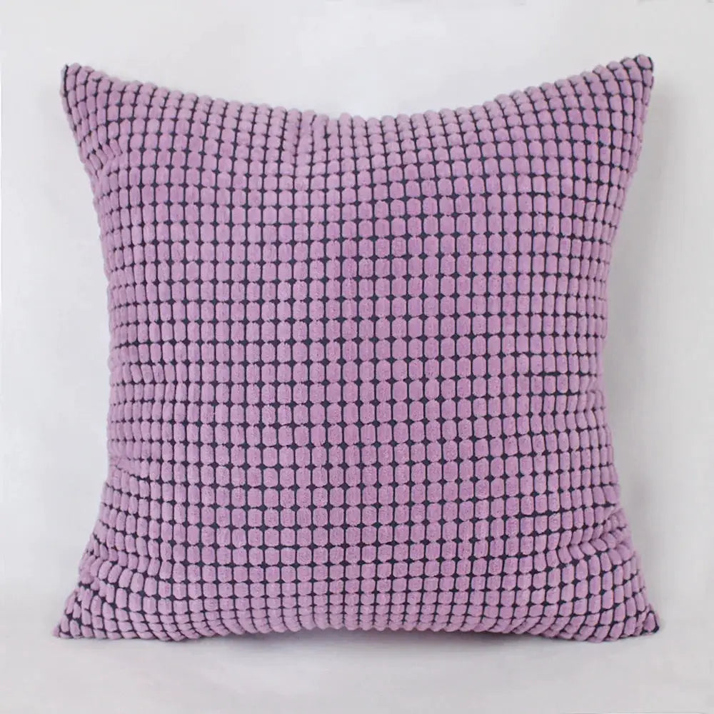 Corduroy corn-kernel plush cushion cover, purple, 35/45/50/60/70cm for sofa and bed decor.