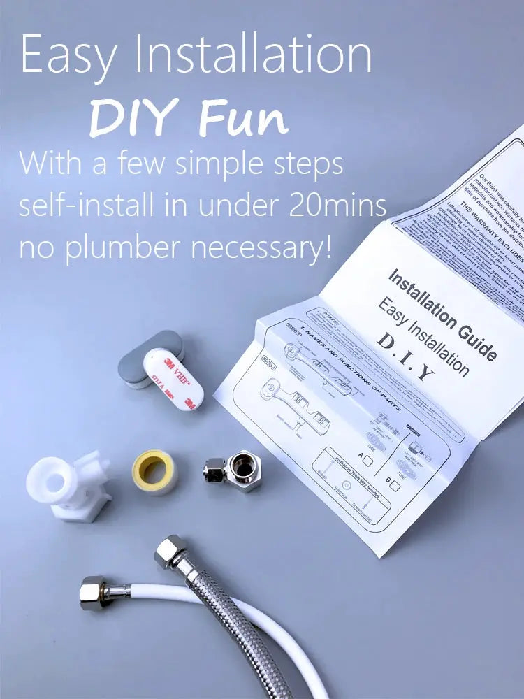Bidet toilet seat attachment kit with dual nozzles, braided hose and fittings by Simples Market