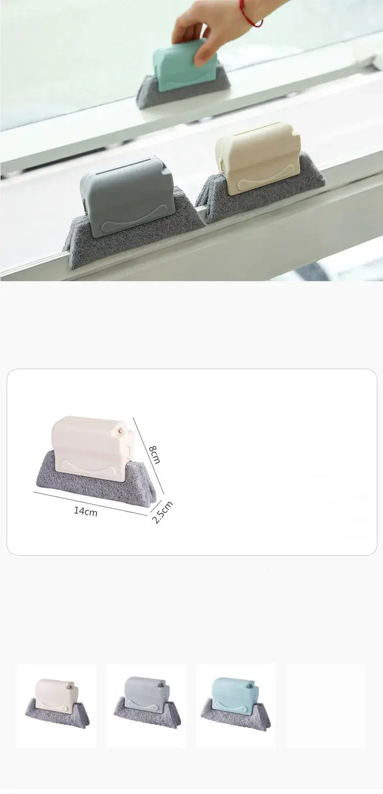 Groove window cleaning brush by Simples Market with a sponge base and plastic head; available in beige, gray and blue.