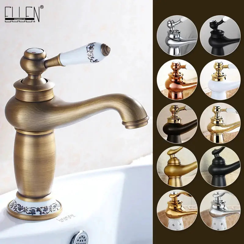 Bathroom faucet by Simples Market, antique bronze finish solid brass with single-handle mixer; 12 finish options.