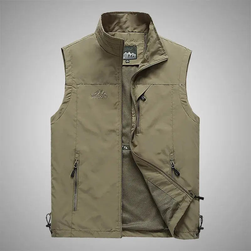 FGKKS men's olive waistcoat vest with Outdoor logo, mesh lining and zip pockets