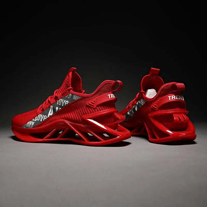 Simples Market men's red sneakers; breathable luxury trainer with sculpted chunky sole (2 shoes)