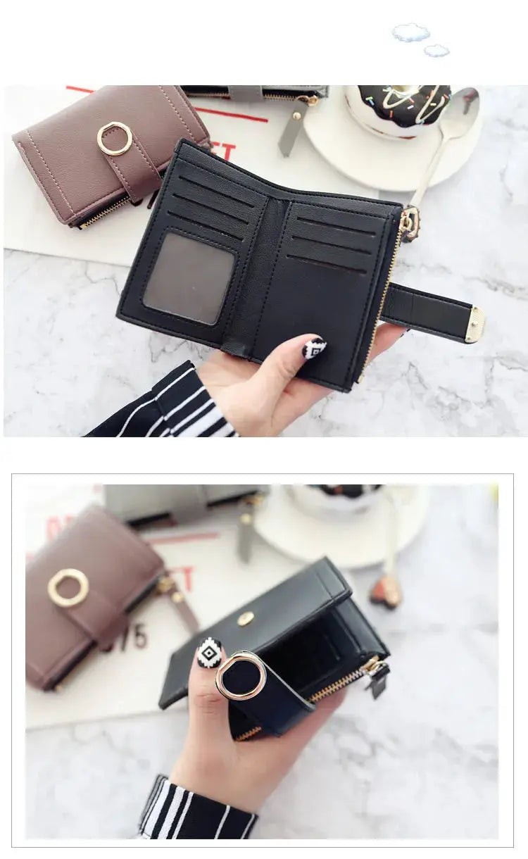 Wallets set of 3 PU leather zip-around wallets in black, brown and navy with card slots and ID window