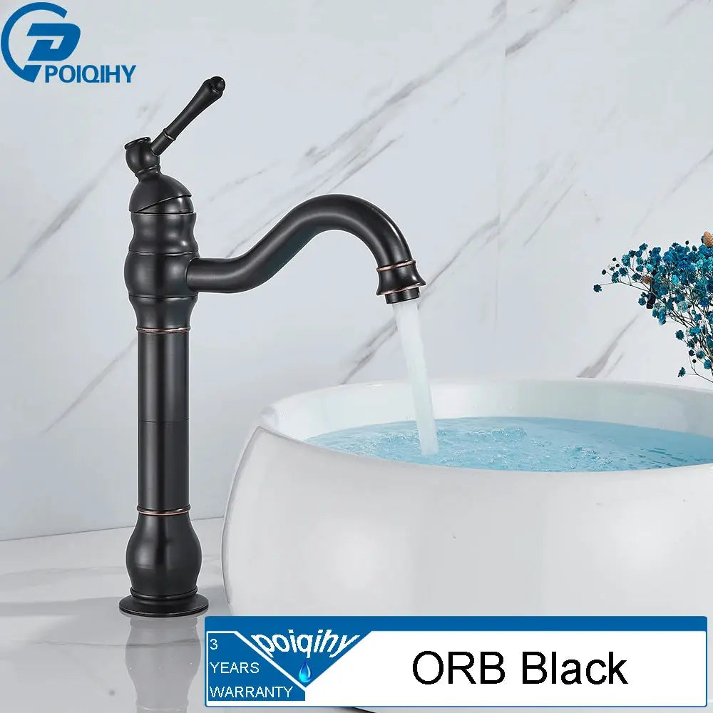 POIQIHY basin vessel faucet, ORB Black finish, deck-mounted single-hole bathroom faucet