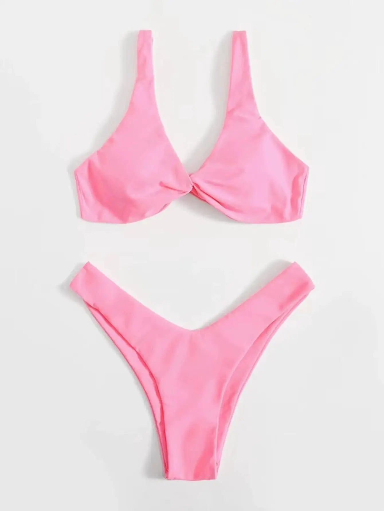 ZTVitality pink solid bikini set with padded top and high-leg bottoms by Simples Market